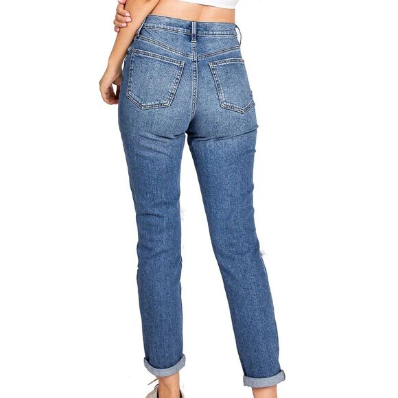 NWOT Celebrity Pink Distressed Crop High Waisted Mom Jeans Women's Size 13/31 - Picture 2 of 5